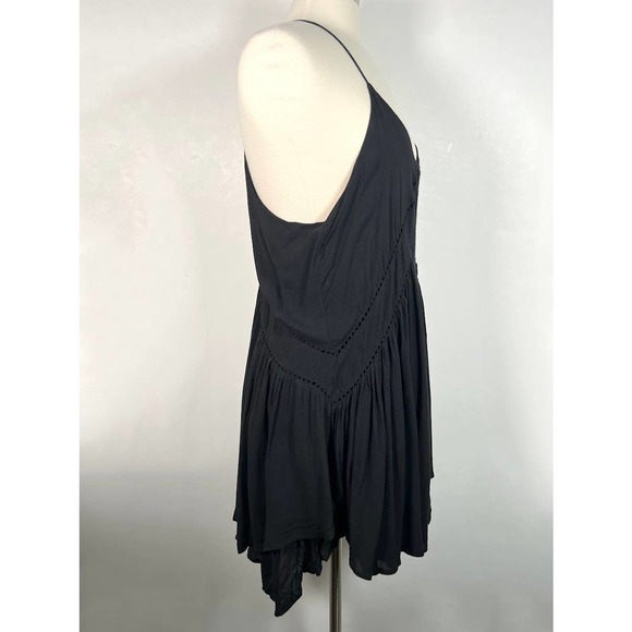 Three of Something Boho Spaghetti Halter Mini Dress 6 Black Racerback Hi-Lo - Picture 3 of 9